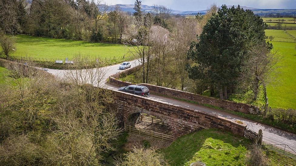 Great Musgrave Bridge shown before concrete was poured under its arch