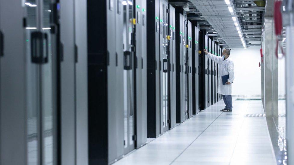 A server rack is inspected