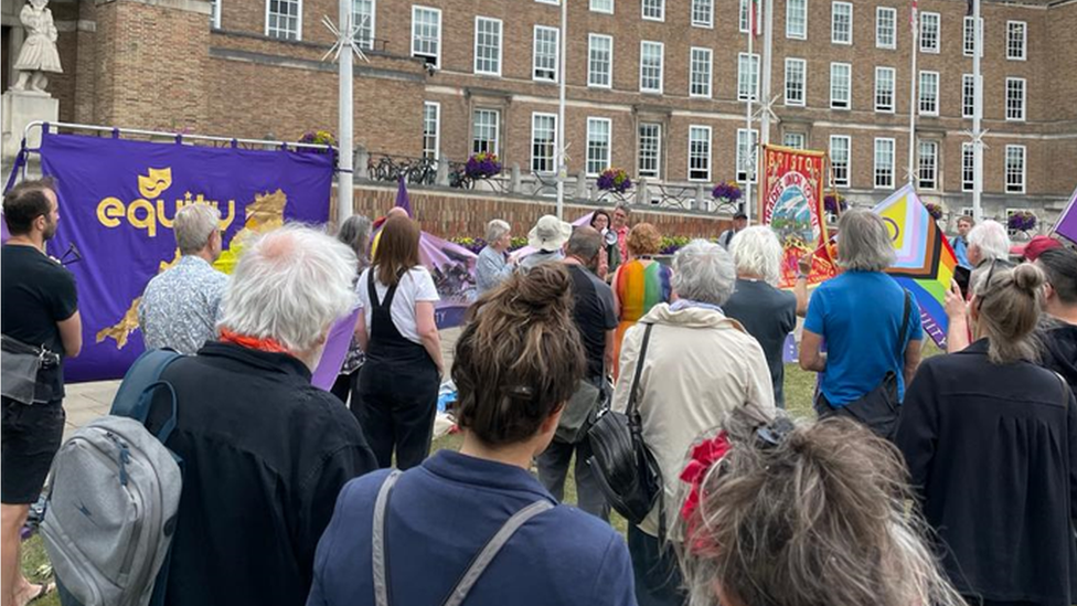 Crowds gather outside Bristol City Hall