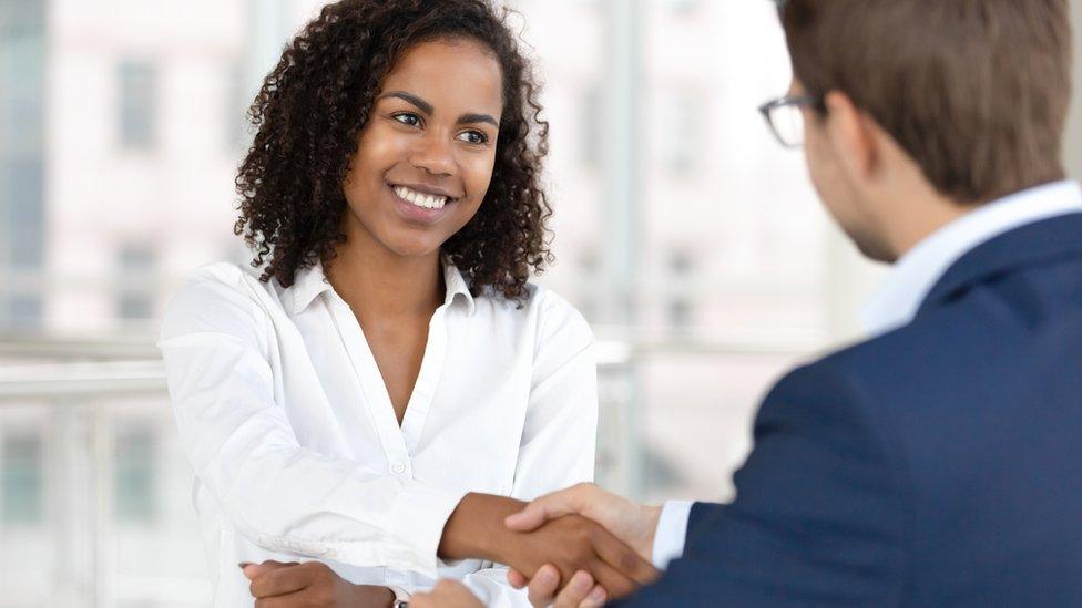 A woman attending a job interview