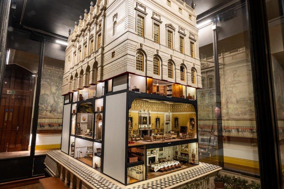 Queen Mary's dolls' house is kept in a display cabinet