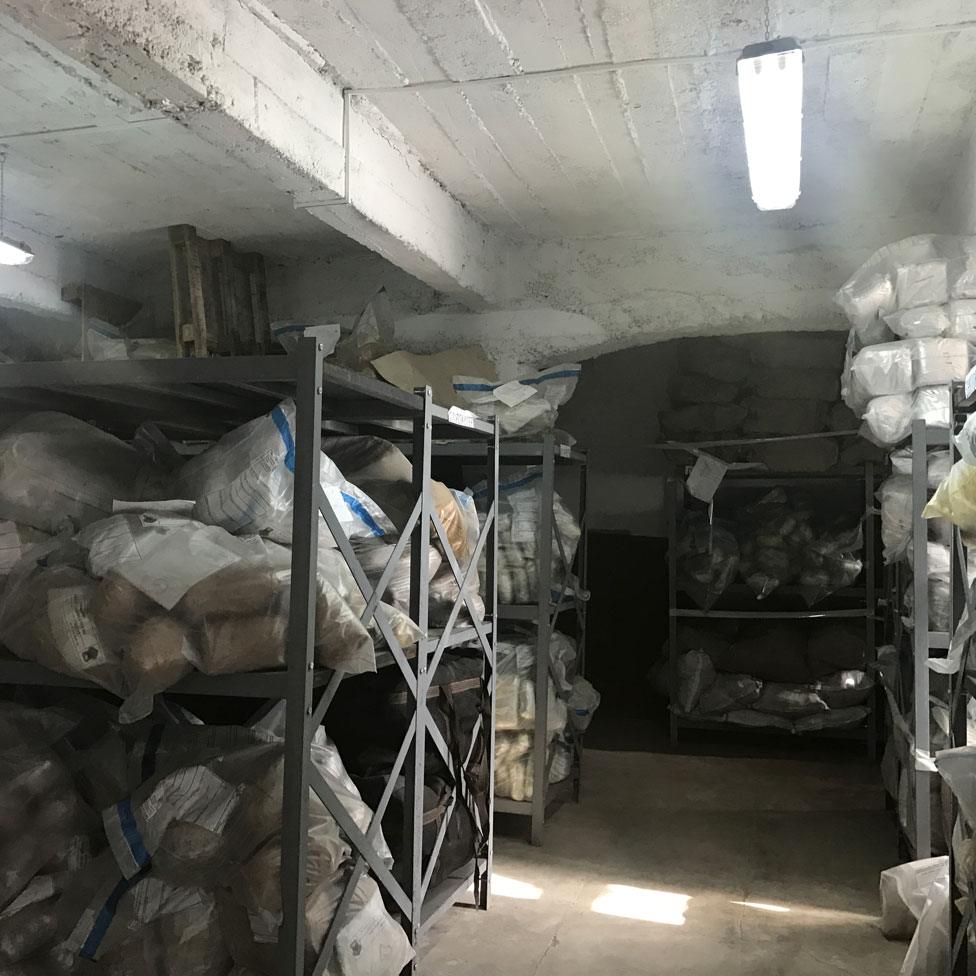 Police store room, with bags of cannabis