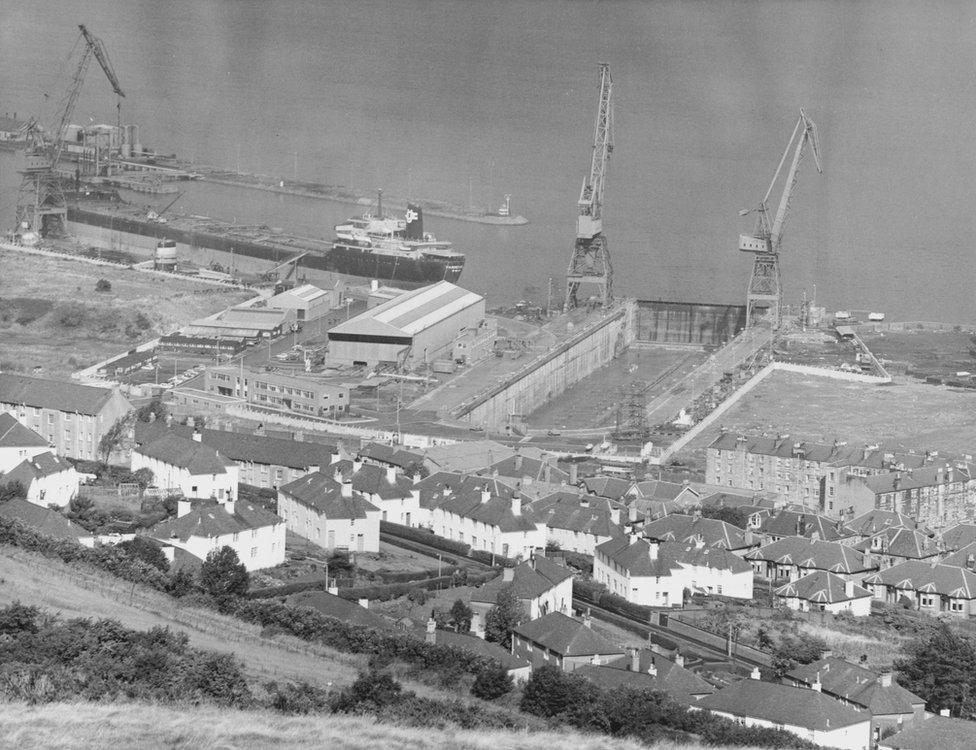 The Firth of Clyde Dry dock at Greenock on the River Clyde, Scotland, 2 November 1966