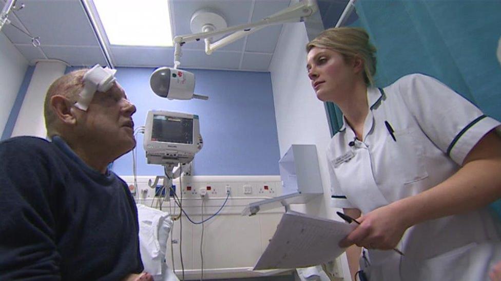 Patient being patched up at Wrexham Maelor hospital