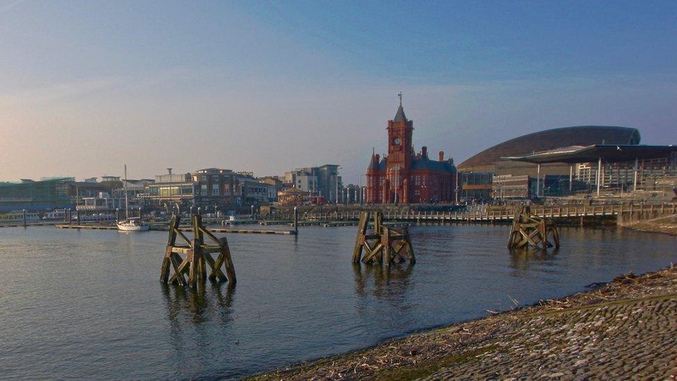 A sunny view of Cardiff Bay.