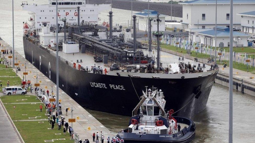 The ship Lycaste Peace is managed through the Cocoli locks, in Panama City, Panama, 27 June 2016