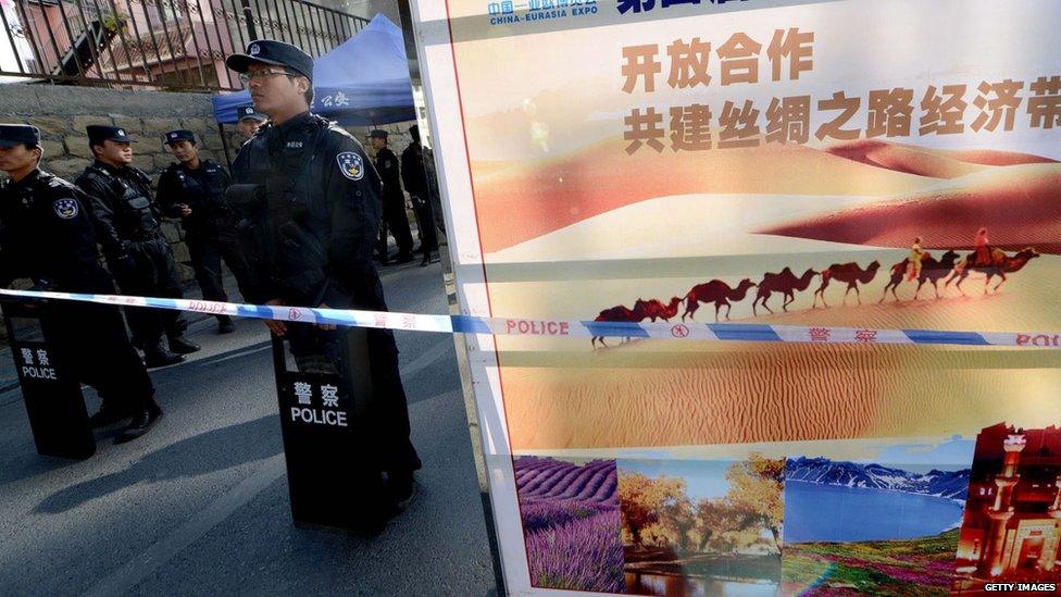 Police on guard in Urumqi