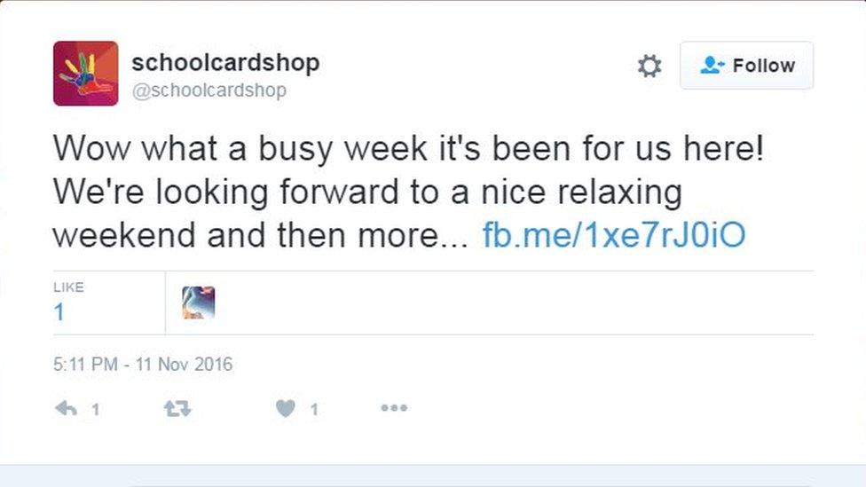 A tweet from schoolcardshop's Twitter page