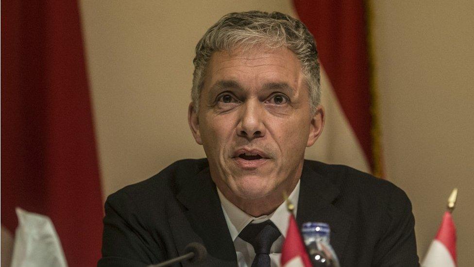 Swiss attorney Michael Lauber speaks during a press conference in the Egyptian capital Cairo on 16 January 2016