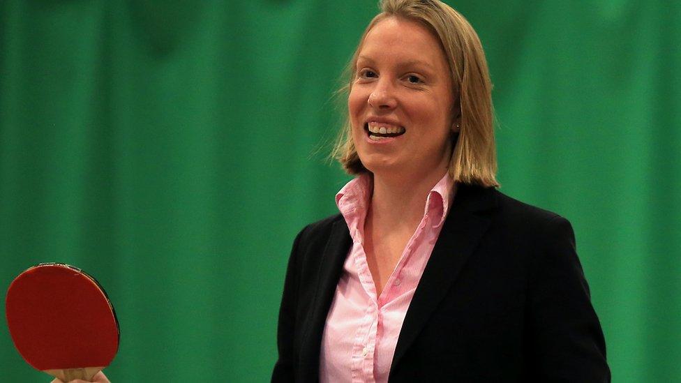 Tracey Crouch holding a table tennis bat