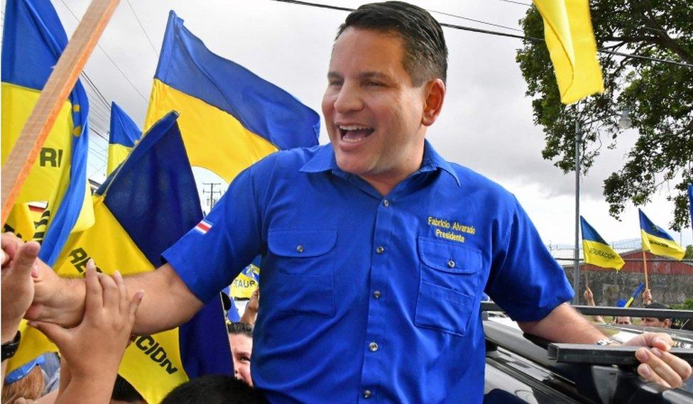 Fabricio Alvarado cheers the crowd during a rally in San Jose on 31 March, 2018