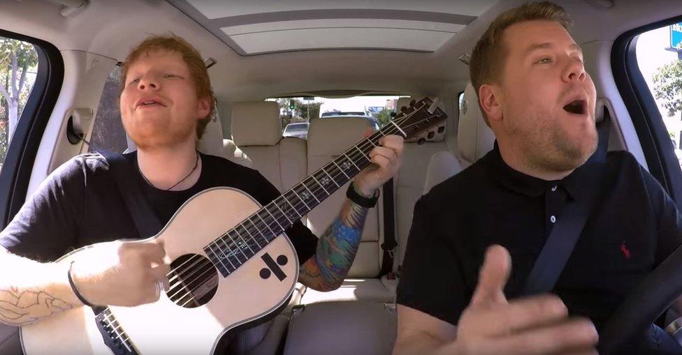 Ed Sheeran and James Corden