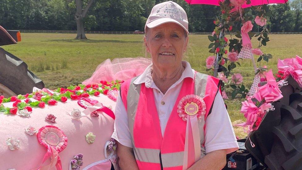 Annie Chapman with her pink tractor