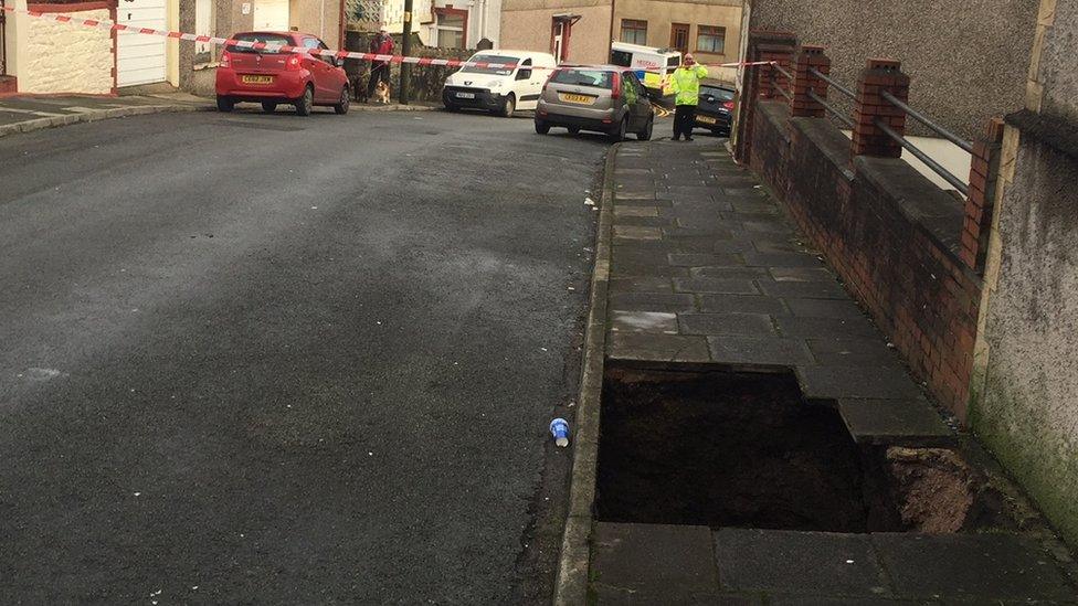 A sinkhole in Coronation Terrace, Nantyffyllon