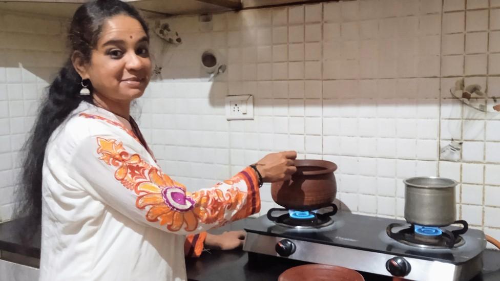 Deepa Viswanath cooking in her grandmother's pots