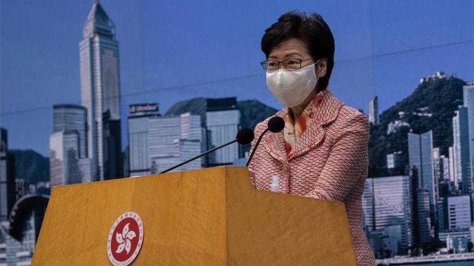 Hong Kong Chief Executive Carrie Lam speaks during a press conference in Hong Kong, China, 06 October 2020.