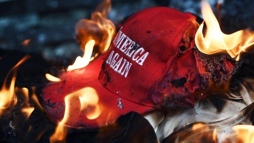 Make America Great Again hat on fire