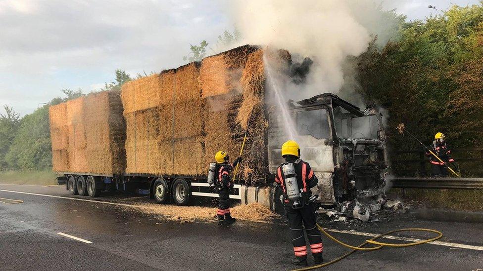 Lorry on fire