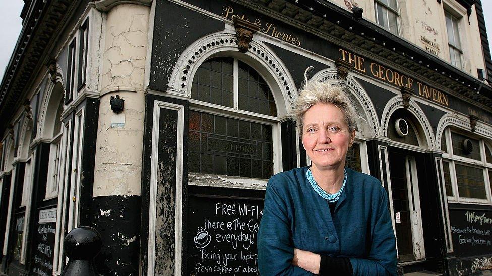 Pauline Forster in 2008 outside the George Tavern