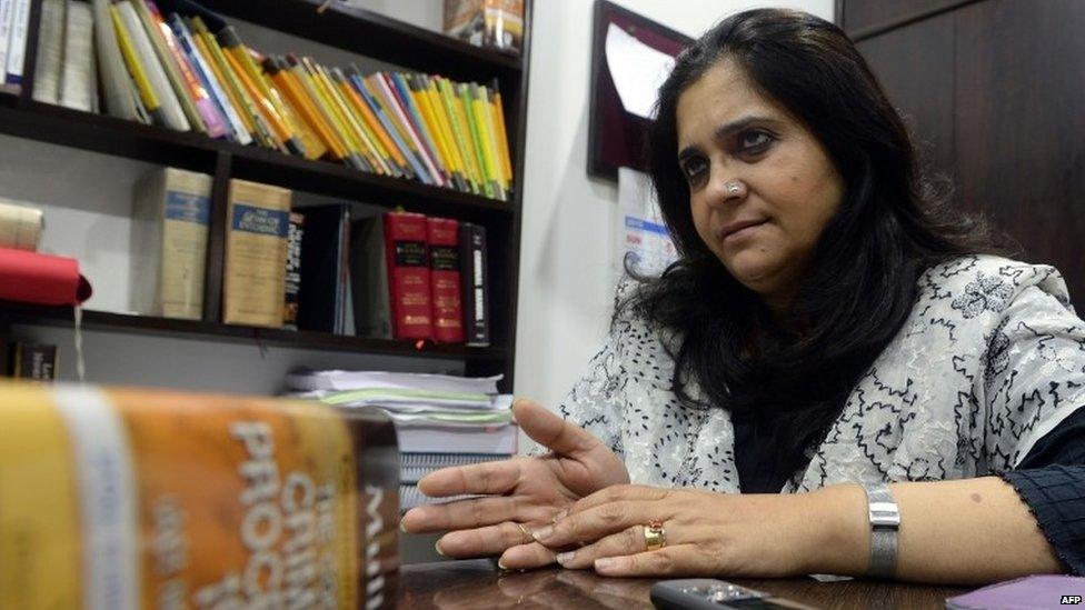 In this photograph taken on July 22, 2015, Indian activist Teesta Setalvad speaks to AFP during an interview at her lawyer's office in Mumbai.