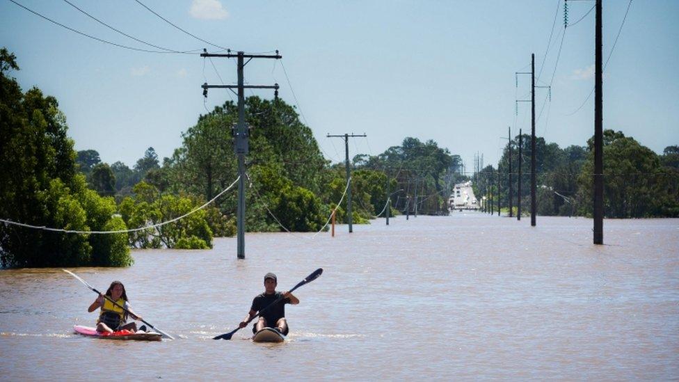 The Logan river south of Brisbane reached a 10m peak