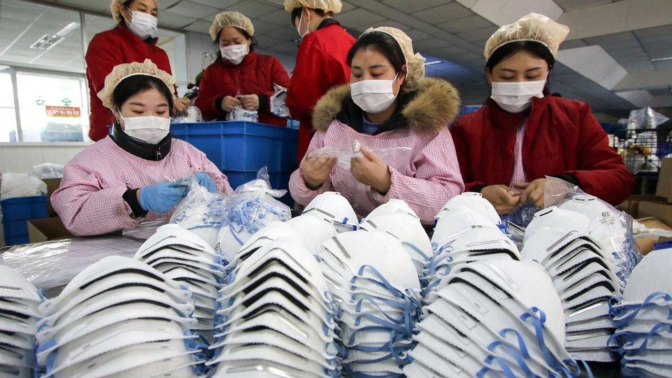 Facemasks being made in Hubei