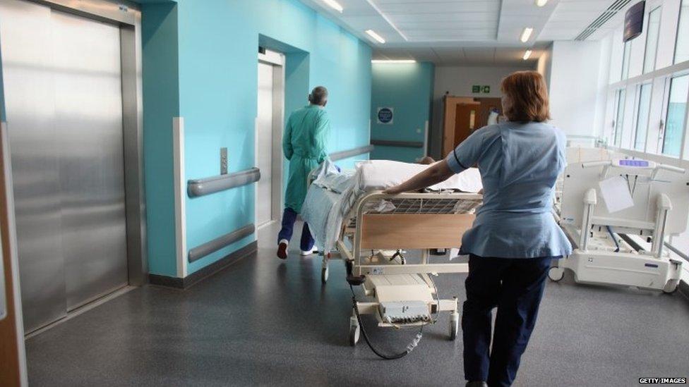 Patient being wheeled to operating theatre in Birmingham hospital