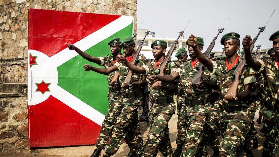 Burundi soldiers march during the celebrations of the country’s independence on 1 July. After a media crackdown by authorities, journalists have found new ways of getting news out online