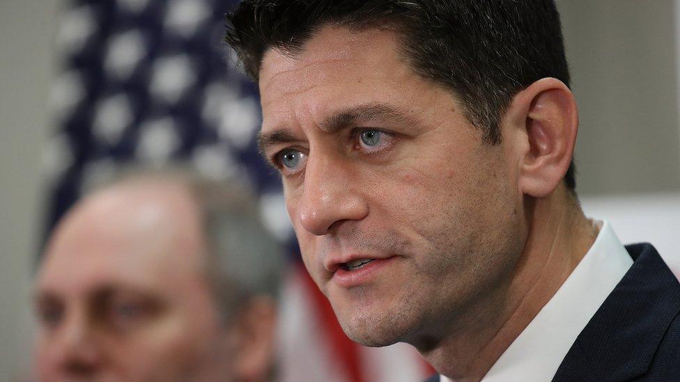 Speaker of the House Paul Ryan answers questions at a news conference following a weekly meeting of the House Republican caucus.