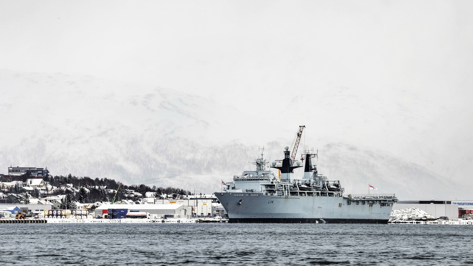 HMS Albion with the Norwegian Fjords in the background