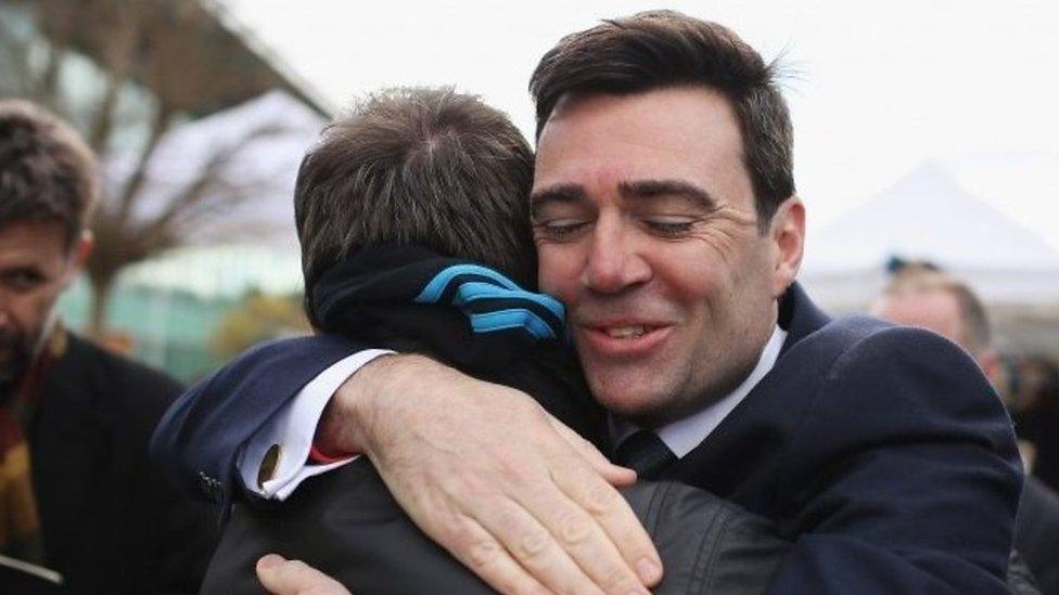 Andy Burnham hugs man following verdicts