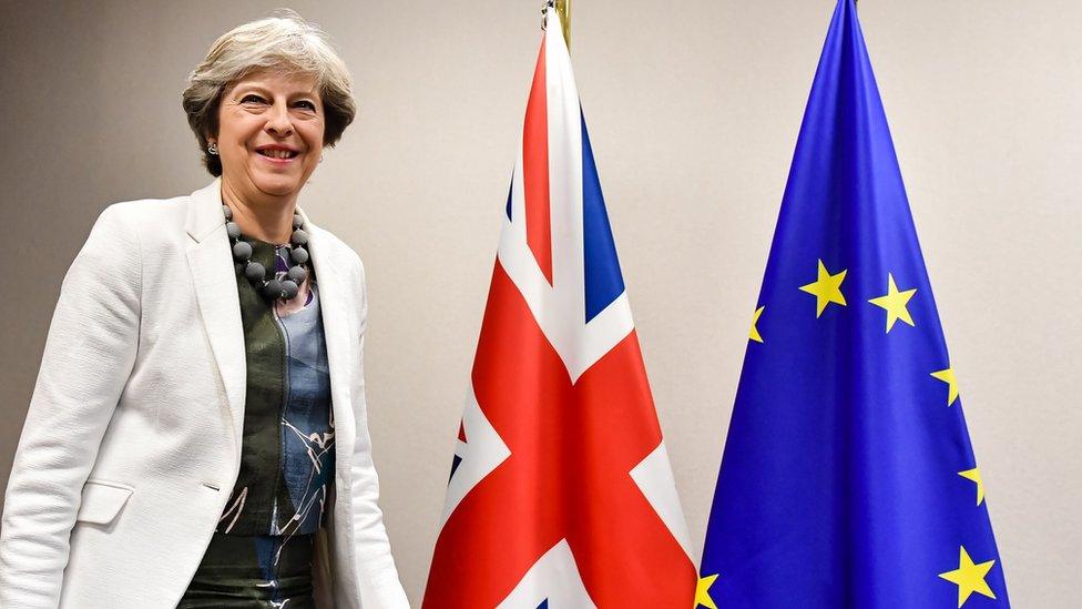 British Prime Minister Theresa May arrives for a bilateral meeting with European Council president during an EU summit in Brussels on October 20, 2017.