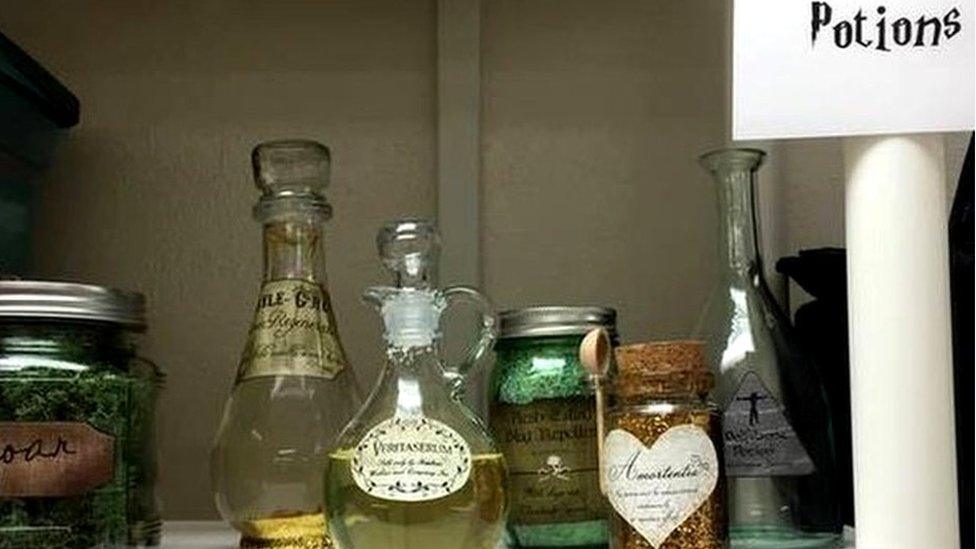 Potion bottles on a shelf