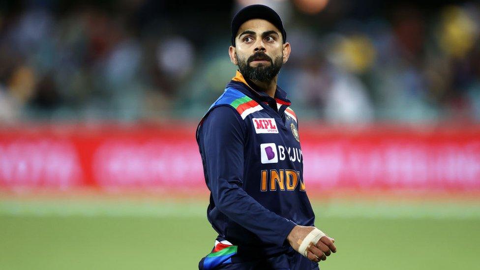 Virat Kohli of India looks on during game three of the One Day International series between Australia and India at Manuka Oval on December 02, 2020 in Canberra, Australia.