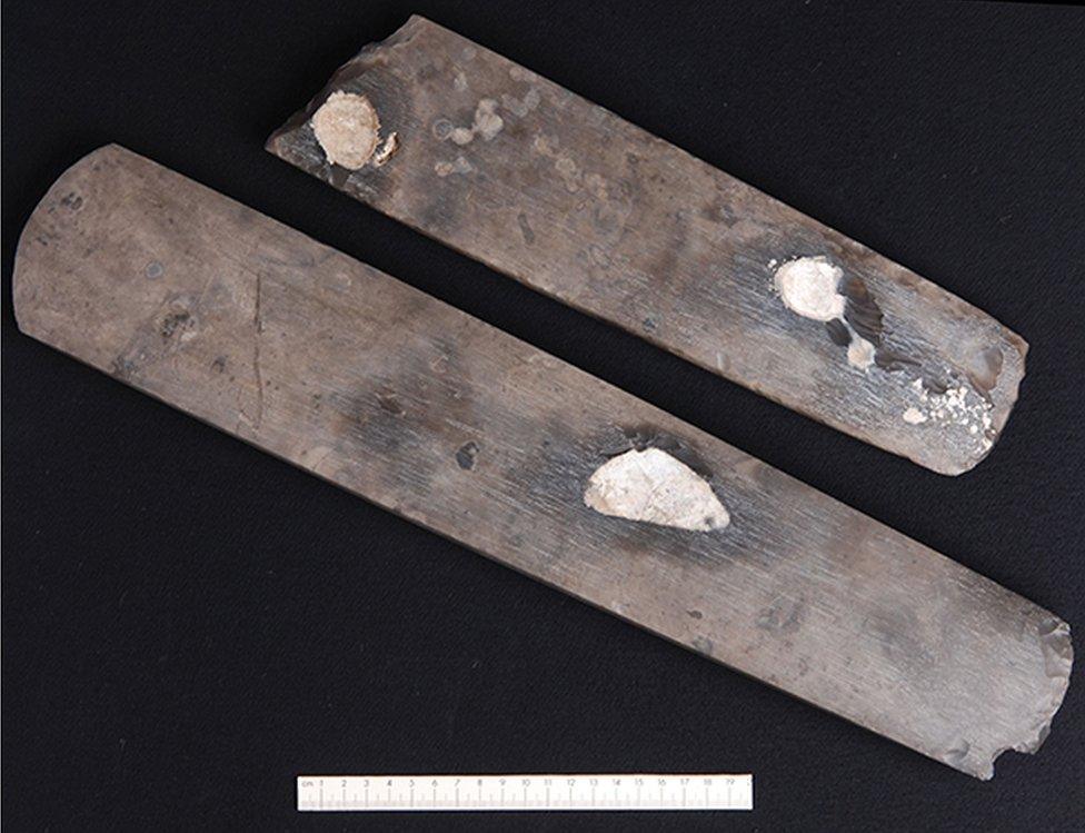 An image from a press release by Viborg Museum shows a flint axe dug up near the Danish town of Skive in April 2016