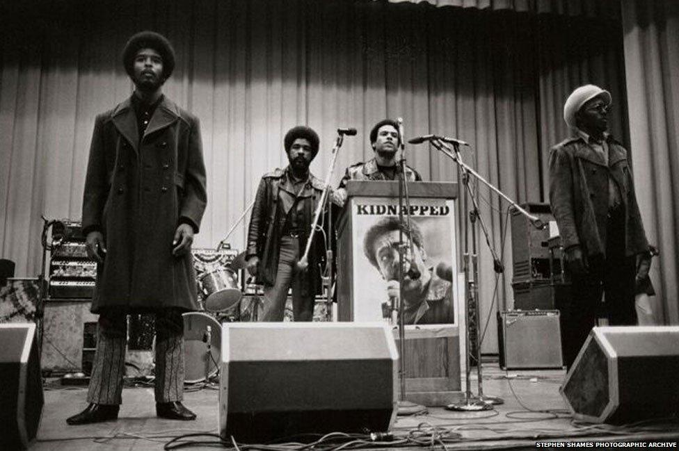 Huey Newton, one of the founders of the Black Panther Party, at a rally