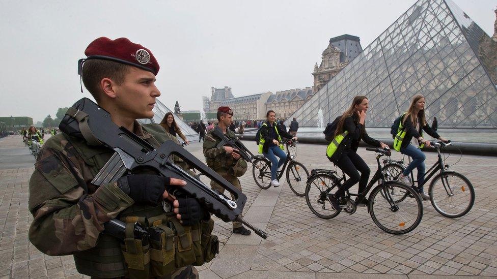 patrol at the Louvre museum in Paris