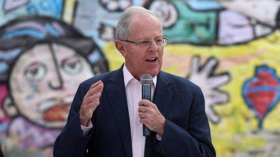 Presidential candidate Pedro Pablo Kuczynski of the "Peruanos por el Kambio" political party gives a speech during a breakfast before casting his ballot in Lima, Peru, Sunday, June 5, 2016