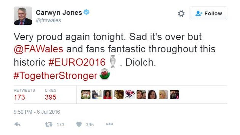 First Minister Carwyn Jones's tweet