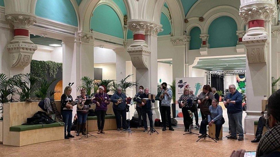 Ukulele jam at 2 Royal Avenue, Belfast