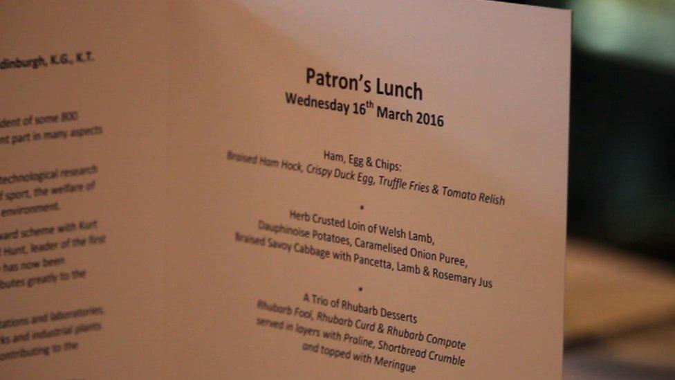 The menu for the patron's lunch