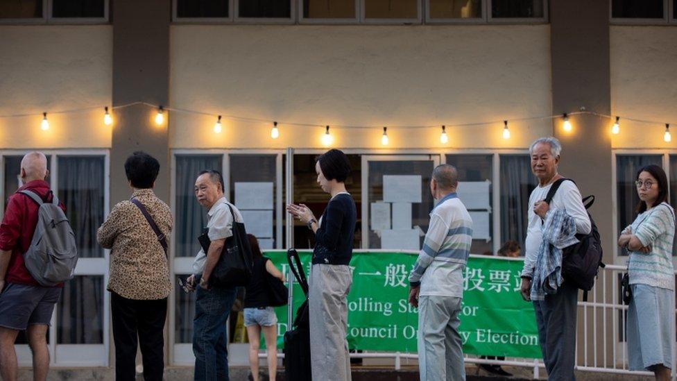 Voters lined up at a polling station in Shatin