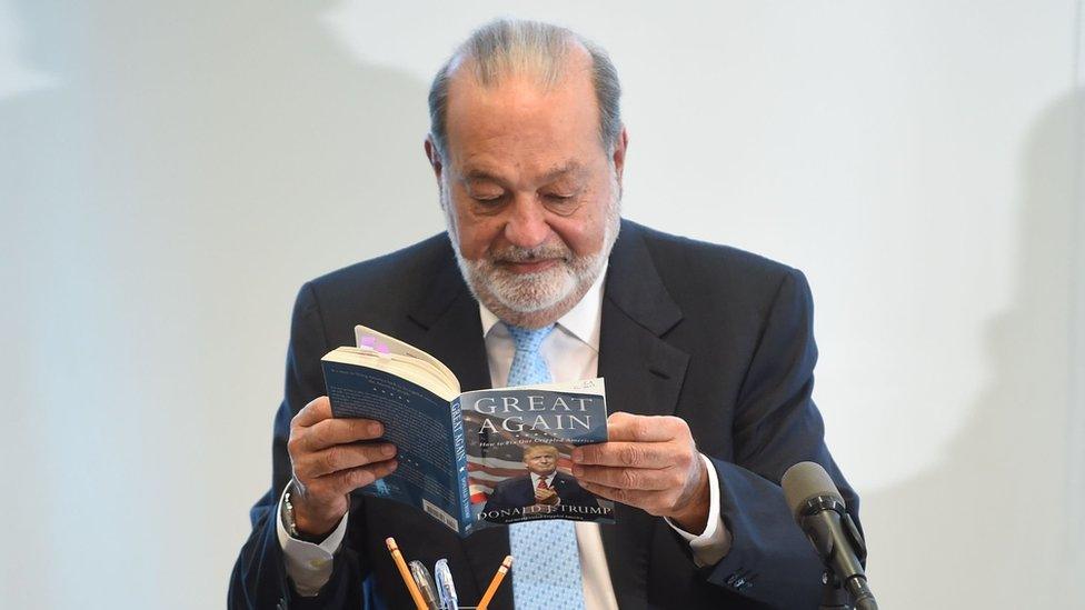 Mexican tycoon Carlos Slim speaks during a press conference in the midst of a diplomatic rift between Mexico and the US over Donald Trump"