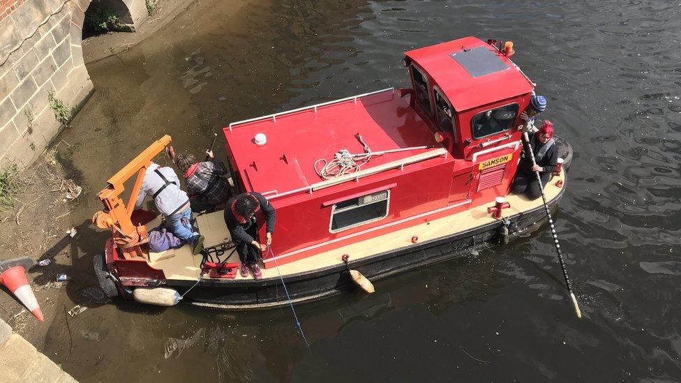 Boat on River Aire in Leeds