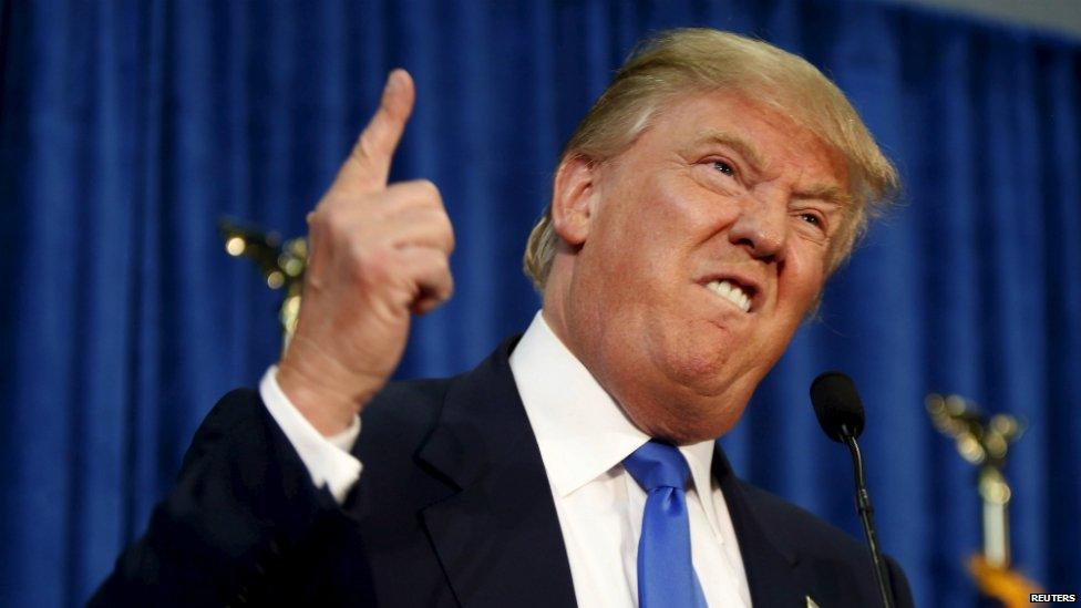 Donald Trump gestures during a campaign rally in Manchester, New Hampshire - 17 June 2015