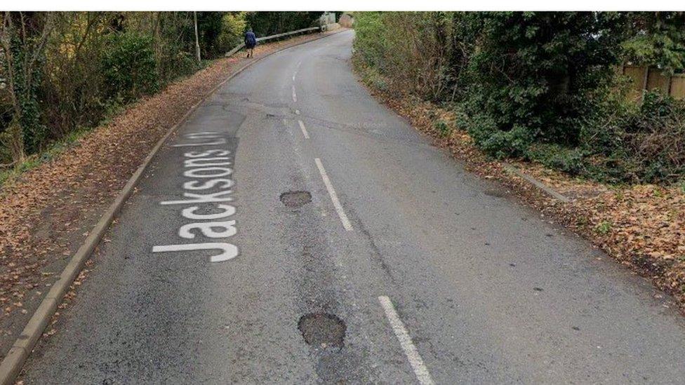 Potholes on Jacksons Lane in November 2020