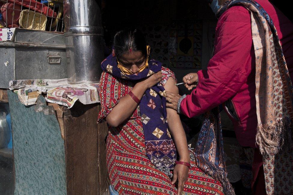 A woman getting a tetanus jab in Uttarakhand