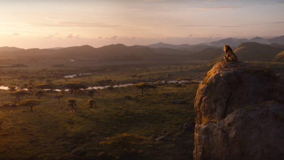 Mufasa and Simba looking from Pride Rock in Lion King trailer