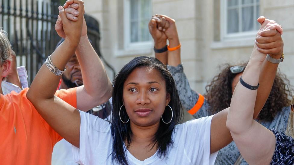 Protester with shirt for Knife-Crime Victim Daniel Frederick at anti-knife crime protest in May 2018