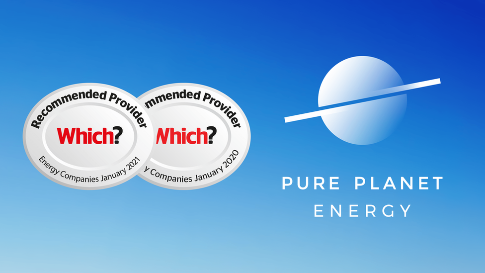 Pure Planet Energy graphic showing the Which? awards they won in 2020 and 2021